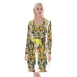 Cowboy Skeleton With Gun Illustration Long Sleeve Velvet Front Wrap Dress