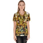 Cowboy Skeleton With Gun Illustration Women s V-Neck Scrub Top
