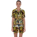 Cowboy Skeleton With Gun Illustration Satin Short Sleeve Pajamas Set