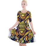 Cowboy Skeleton With Gun Illustration Quarter Sleeve A-Line Dress