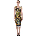 Cowboy Skeleton With Gun Illustration Sleeveless Pencil Dress