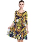 Cowboy Skeleton With Gun Illustration Quarter Sleeve Waist Band Dress