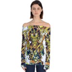 Cowboy Skeleton With Gun Illustration Off Shoulder Long Sleeve Top