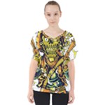 Cowboy Skeleton With Gun Illustration V-Neck Dolman Drape Top