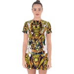 Cowboy Skeleton With Gun Illustration Drop Hem Mini Chiffon Dress