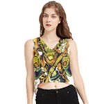 Cowboy Skeleton With Gun Illustration V-Neck Cropped Tank Top