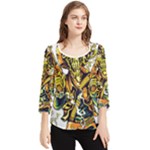 Cowboy Skeleton With Gun Illustration Chiffon Quarter Sleeve Blouse