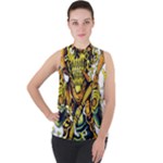 Cowboy Skeleton With Gun Illustration Mock Neck Chiffon Sleeveless Top