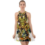 Cowboy Skeleton With Gun Illustration Halter Tie Back Chiffon Dress