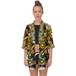 Cowboy Skeleton With Gun Illustration Open Front Chiffon Kimono