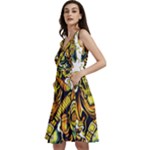 Cowboy Skeleton With Gun Illustration Sleeveless V-Neck Skater Dress with Pockets
