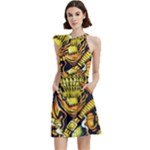 Cowboy Skeleton With Gun Illustration Cocktail Party Halter Sleeveless Dress With Pockets