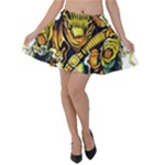 Cowboy Skeleton With Gun Illustration Velvet Skater Skirt