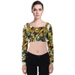 Cowboy Skeleton With Gun Illustration Velvet Long Sleeve Crop Top