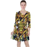 Cowboy Skeleton With Gun Illustration Quarter Sleeve Ruffle Waist Dress