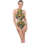 Cowboy Skeleton With Gun Illustration Halter Side Cut Swimsuit