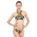 Cowboy Skeleton With Gun Illustration High Neck Bikini Set
