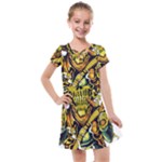 Cowboy Skeleton With Gun Illustration Kids  Cross Web Dress