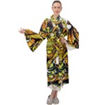 Cowboy Skeleton With Gun Illustration Maxi Velvet Kimono
