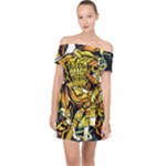 Cowboy Skeleton With Gun Illustration Off Shoulder Chiffon Dress