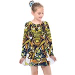 Cowboy Skeleton With Gun Illustration Kids  Long Sleeve Dress