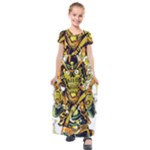 Cowboy Skeleton With Gun Illustration Kids  Short Sleeve Maxi Dress