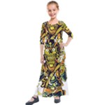 Cowboy Skeleton With Gun Illustration Kids  Quarter Sleeve Maxi Dress