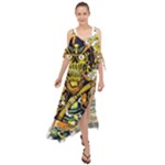Cowboy Skeleton With Gun Illustration Maxi Chiffon Cover Up Dress