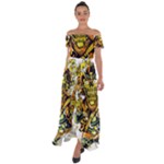 Cowboy Skeleton With Gun Illustration Off Shoulder Open Front Chiffon Dress