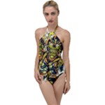 Cowboy Skeleton With Gun Illustration Go with the Flow One Piece Swimsuit