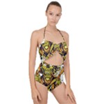Cowboy Skeleton With Gun Illustration Scallop Top Cut Out Swimsuit