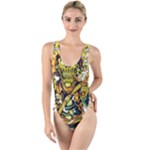 Cowboy Skeleton With Gun Illustration High Leg Strappy Swimsuit