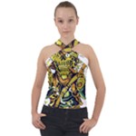 Cowboy Skeleton With Gun Illustration Cross Neck Velour Top