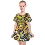 Cowboy Skeleton With Gun Illustration Kids  Smock Dress