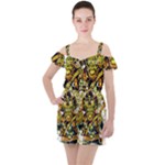Cowboy Skeleton With Gun Illustration Ruffle Cut Out Chiffon Playsuit
