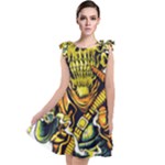 Cowboy Skeleton With Gun Illustration Tie Up Tunic Dress