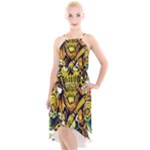 Cowboy Skeleton With Gun Illustration High-Low Halter Chiffon Dress 