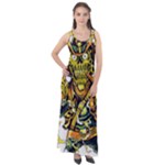 Cowboy Skeleton With Gun Illustration Sleeveless Velour Maxi Dress