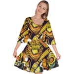 Cowboy Skeleton With Gun Illustration Velour Kimono Dress