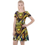 Cowboy Skeleton With Gun Illustration Cap Sleeve Velour Dress 