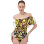 Cowboy Skeleton With Gun Illustration Off Shoulder Velour Bodysuit 