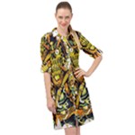 Cowboy Skeleton With Gun Illustration Long Sleeve Mini Shirt Dress