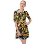 Cowboy Skeleton With Gun Illustration Belted Shirt Dress