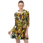 Cowboy Skeleton With Gun Illustration Mini Skater Shirt Dress