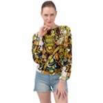 Cowboy Skeleton With Gun Illustration Banded Bottom Chiffon Top
