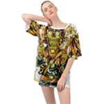 Cowboy Skeleton With Gun Illustration Oversized Chiffon Top