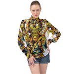 Cowboy Skeleton With Gun Illustration High Neck Long Sleeve Chiffon Top