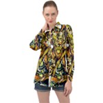 Cowboy Skeleton With Gun Illustration Long Sleeve Satin Shirt