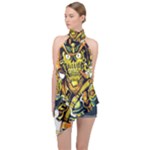 Cowboy Skeleton With Gun Illustration Halter Asymmetric Satin Top