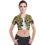 Cowboy Skeleton With Gun Illustration Short Sleeve Cropped Jacket